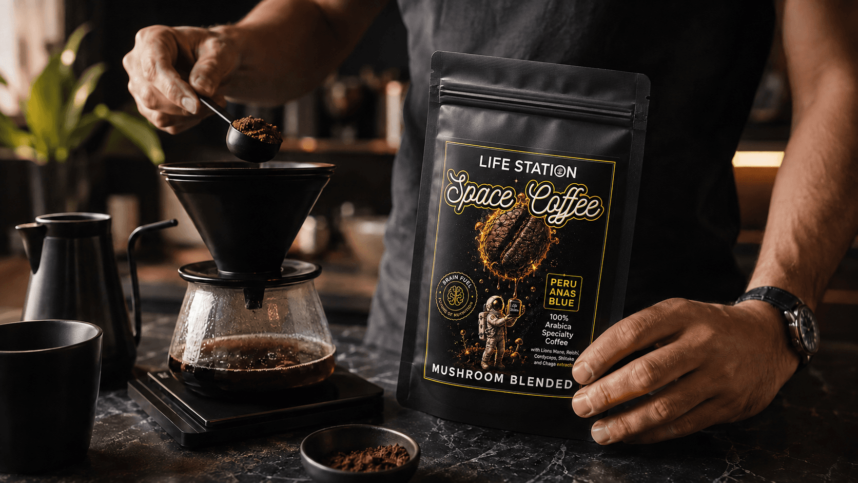 Preparing Space Coffee pour-over