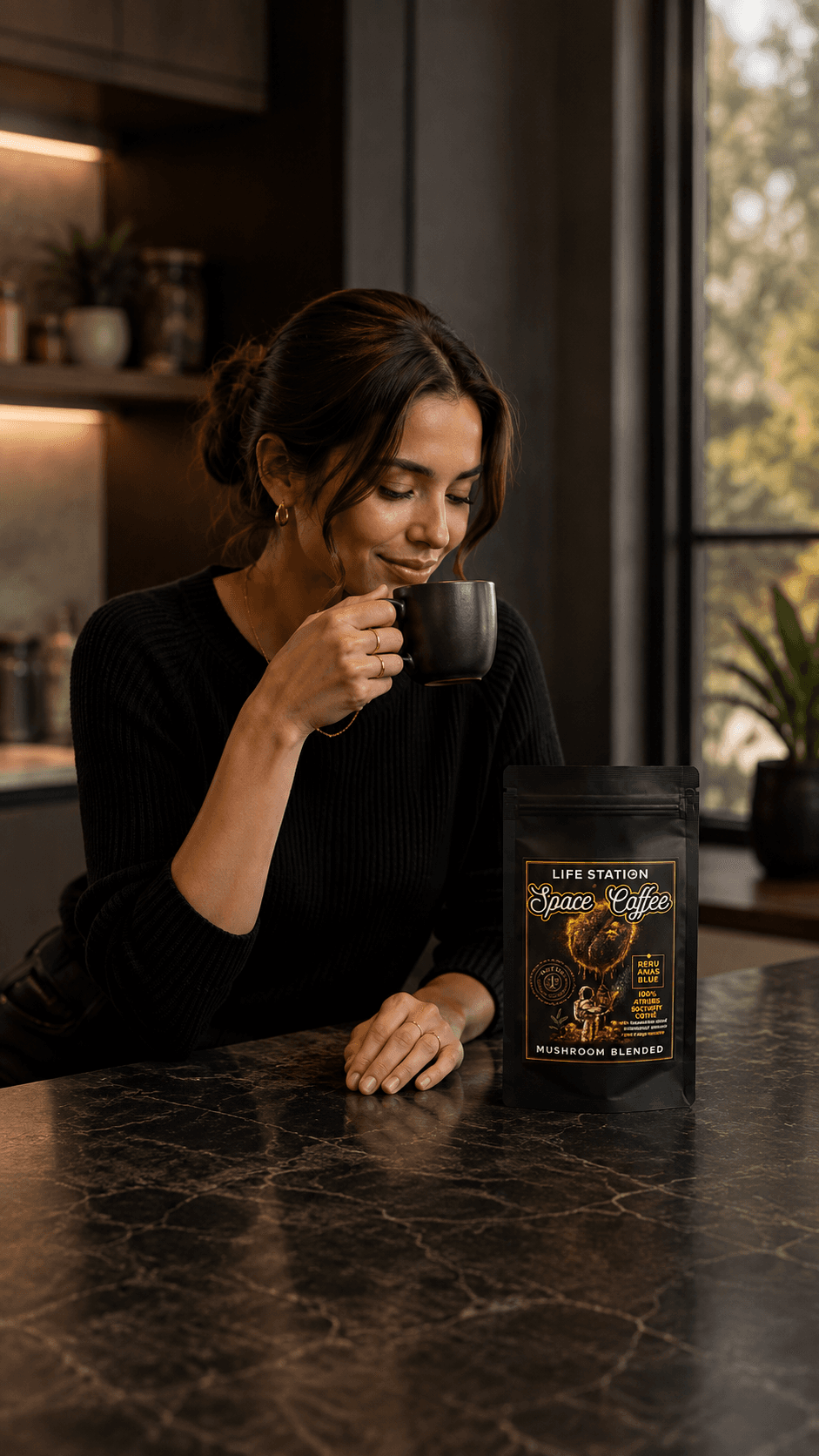 Woman enjoying Space Coffee